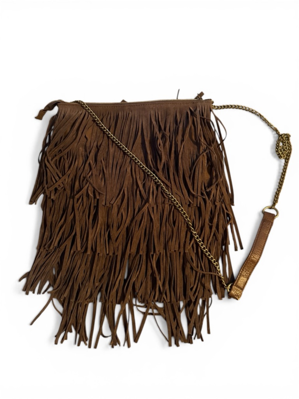 Fringe Crossbody Bag - Brown Suede Style
